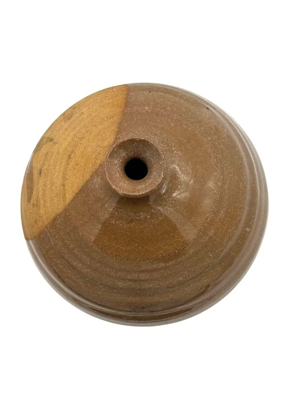 Vintage Hand Thrown Brown Glazed Round Bud Vase Signed R.N. 1991